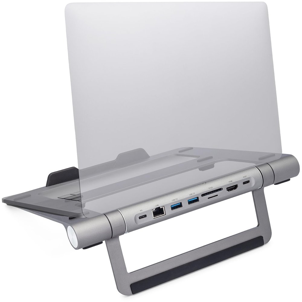 ClearClick 6-in-1 USB-C Portable Docking Station & Laptop Stand - 2X USB 3.0 Ports, HDMI, LAN Ethernet, SD Card Reader, MicroSD Card Reader, USB PD Charging