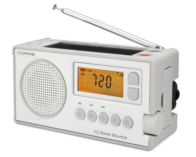 C. Crane CCRadio Solar with Bluetooth Receiving, Emergency Crank NOAA Weather AM/FM Multi Powered Radio - Built in LED Flashlight and Cellphone Charger