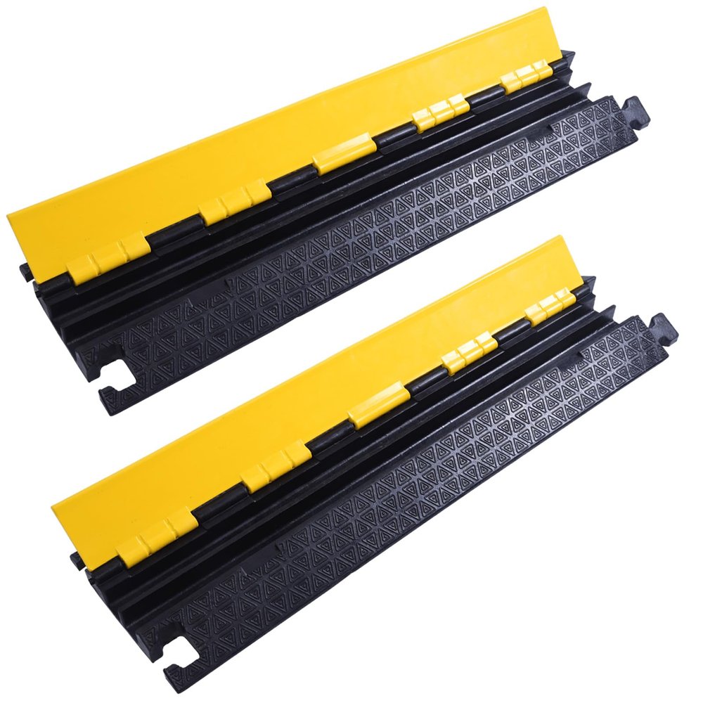 Vilnow Cable Protector Ramp, 2 Channel Rubber Cable Ramp Cord Cover, Wire Protection Ramp for Road Rated 22000lbs Load Capacity, Cable Management Ramp, Hose Protector Ramp (2 Pack)
