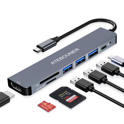 MacBook Adapter Multiport USB c hub multiport Adapter MacBook USB Adapter USB hub USB c 7 in 1 usbc dongle with 4K HDMI 100W PD USB 3.0 hub with sd Card Reader usbc hub USB Adapter for MacBook Air