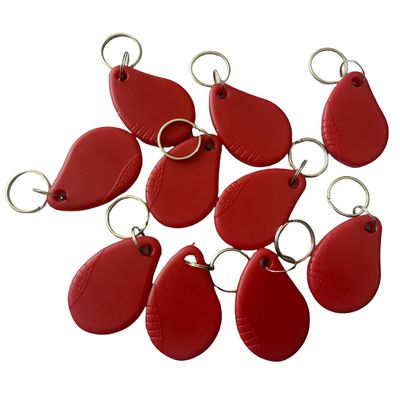 10pcs RFID Keychain, Intelligent Access Management Access Control tag IC Card Access Key Chain, Supports Reading and Writing 13.56mhz ISO14443A (Red Keychain)