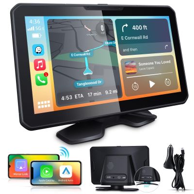 AX2V 7" HD Apple Carplay Screen for Car2-in-1 Wireless CarPlay Suitable for Apple CarPlay and Android Auto, Apple CarPlay with GPS Navigation, Voice Control, Mirror Link, Bluetooth for Most Vehicle