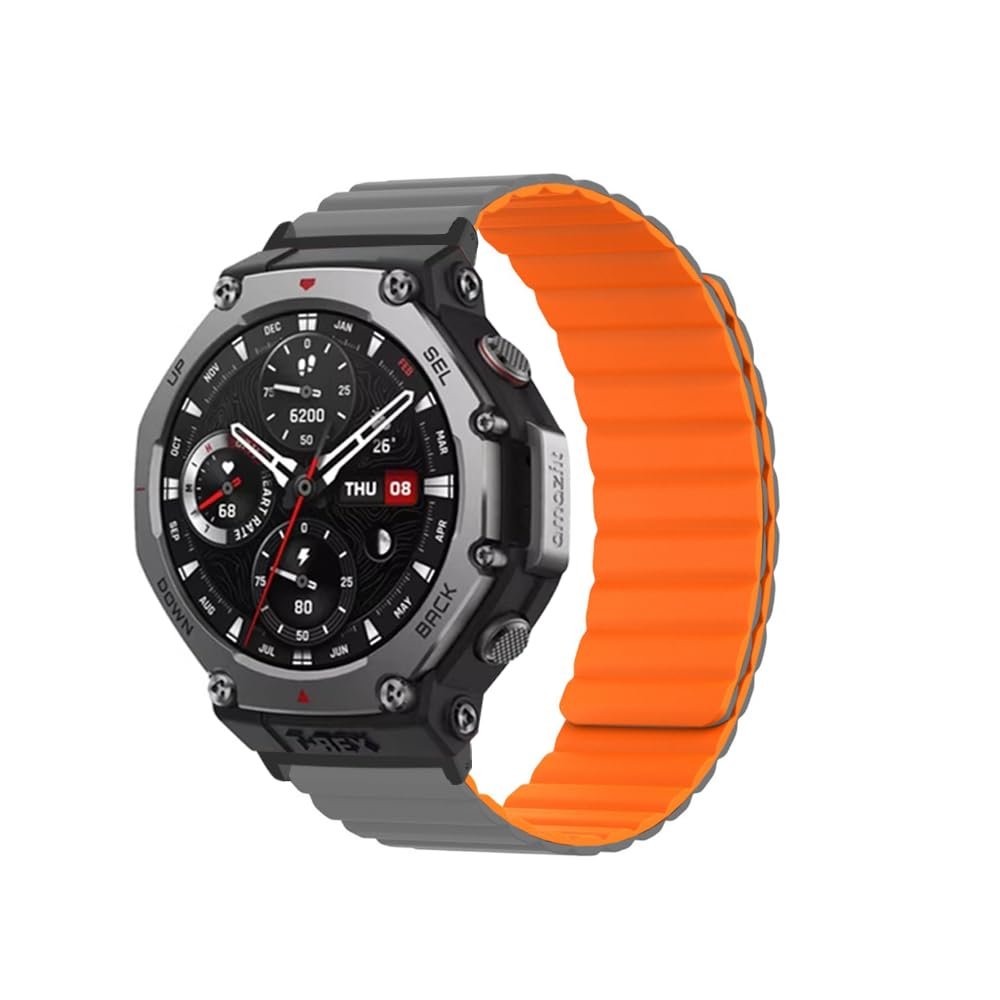 LAZIRO Silicone Band Compatible for Amazfit T-Rex 3, Replacement Soft Wrsit Band Sport Silicone Breathable Strap Adjustable for Women Men Compatible with Amazfit T-Rex 3 - Gray+Orange