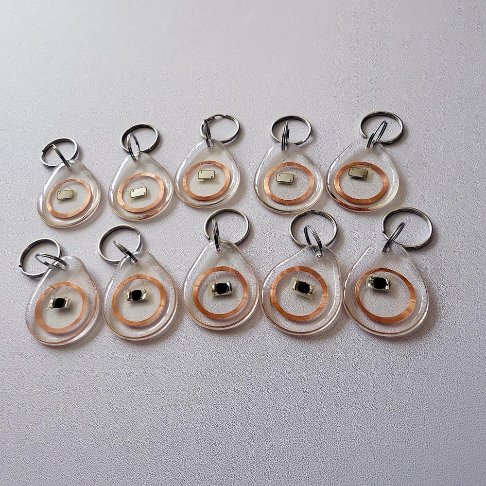 10pcs RFID Keychain, Intelligent Access Management Access Control tag IC Card Access Key Chain, Supports Reading and Writing 13.56mhz ISO14443A (Transparent Keychain)
