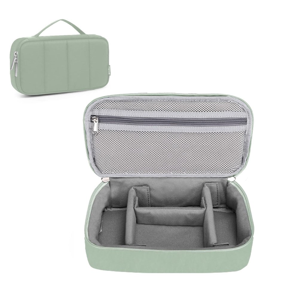 MOSISO Electronic Organizer Travel Case, Puffy Electronic Accessories Carry Case for Cable, Charger, Phone, Earphone, Mouse and Other Accessories, Portable Storage Bag with Handle, Antique Green