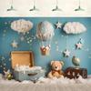 10x8ft Birthday Backdrop for Photography Bear White Cloud Star Suitcase Globe Hot Air Balloon Travel Blue Glitter Background Baby Shower Party Supplies Boy Kids Portrait Photo Shoot Studio Props view 2