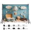 10x8ft Birthday Backdrop for Photography Bear White Cloud Star Suitcase Globe Hot Air Balloon Travel Blue Glitter Background Baby Shower Party Supplies Boy Kids Portrait Photo Shoot Studio Props view 3