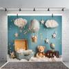 10x8ft Birthday Backdrop for Photography Bear White Cloud Star Suitcase Globe Hot Air Balloon Travel Blue Glitter Background Baby Shower Party Supplies Boy Kids Portrait Photo Shoot Studio Props view 4