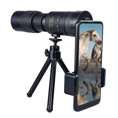 10-300x40 Zoom Powerful Monocular Telescope Mobile Phone Lens Professional Outdoor Camping Bird Watching Portable Retractable(Mobile Phone Clip with Stand)