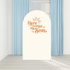 Aerdce Beige White Arch Backdrop Cover Here Comes The Sun Theme Stretchy Arched Stands Covers for Welcome Little Man Party Baby Shower Decoration Supplies(No Stand!) view 2