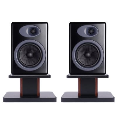 Unnsiapit Universal Speaker Stand Pair, H6in Desktop Bookshelf Speaker Stands Holder for Surround Sound Studio Monitors Up to 33lbs, for Home Theater Living Room Floor, Black & Brown