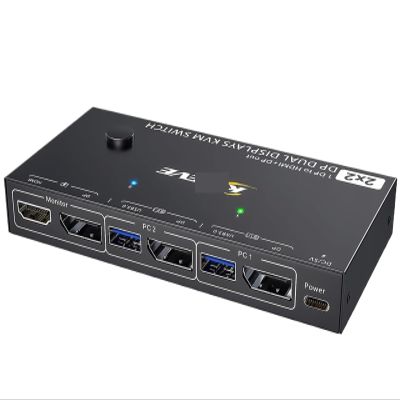 HHBL8I Displayport KVM Switch 2 Monitors 2 Computers 4K@144Hz(1 DP in,DP+HDMI Out),Dual Monitor KVM Switch Displayport 1.4