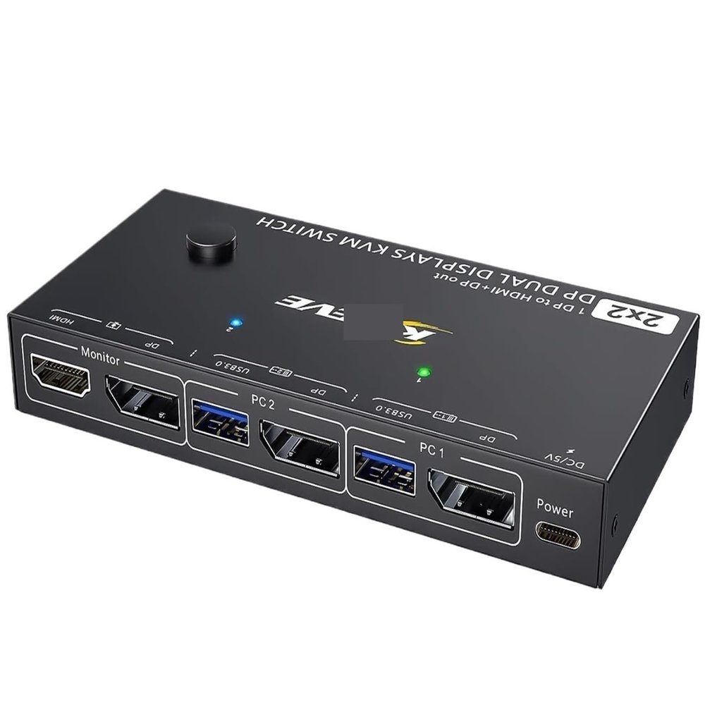 HHBL8I Displayport KVM Switch 2 Monitors 2 Computers 4K@144Hz(1 DP in,DP+HDMI Out),Dual Monitor KVM Switch Displayport 1.4