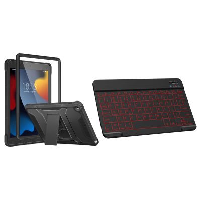 DTTO for iPad 9th/8th/7th Generation 10.2 Inch Case 2021/2020/2019, Durable Shockproof Full Body Protective Cover and Wireless Rechargeable Keyboard, Black/Black