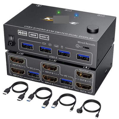 KVM Switch 2Computers 2Monitors, Dual Monitor USB3.0 HDMI HD Resolution KVM Switcher