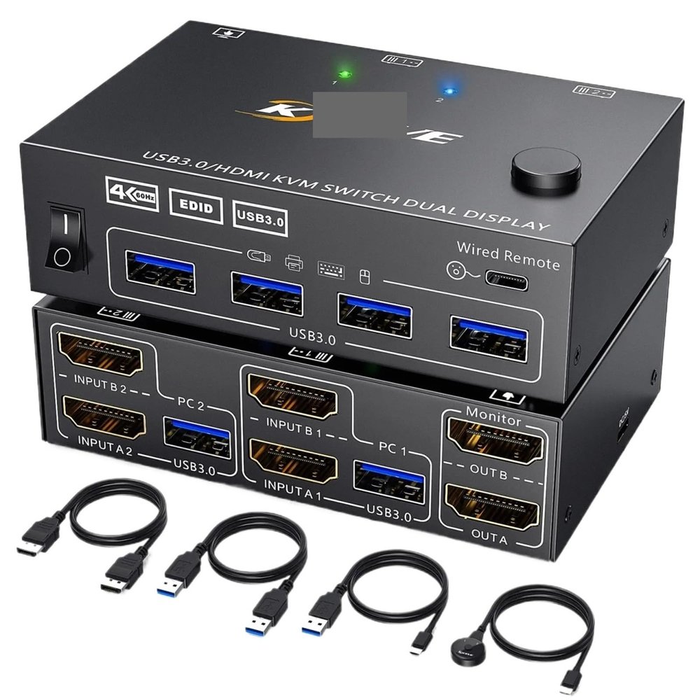 KVM Switch 2Computers 2Monitors, Dual Monitor USB3.0 HDMI HD Resolution KVM Switcher