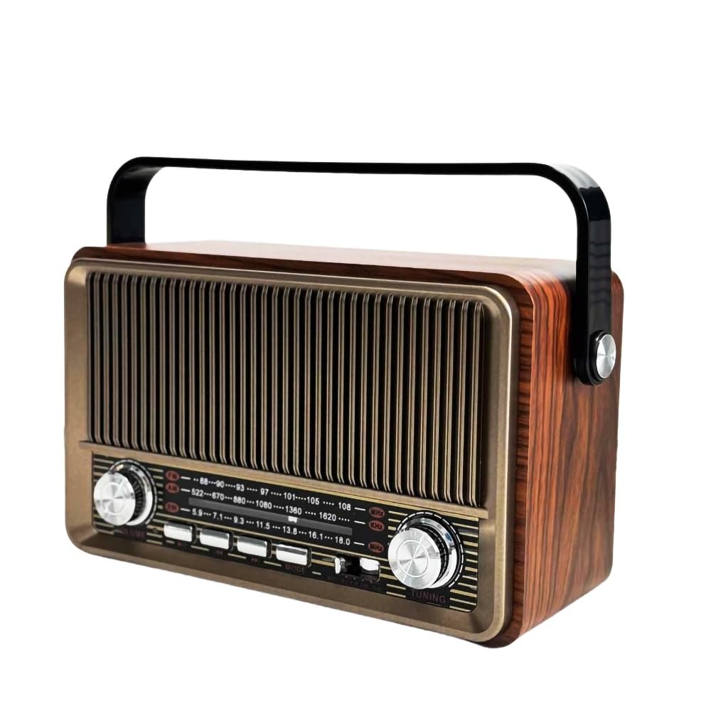 Retro AM/FM Radio with Speaker and TF/USB Playback Function, Vintage Design Radio with Large Tuning Dial, Long Battery Life