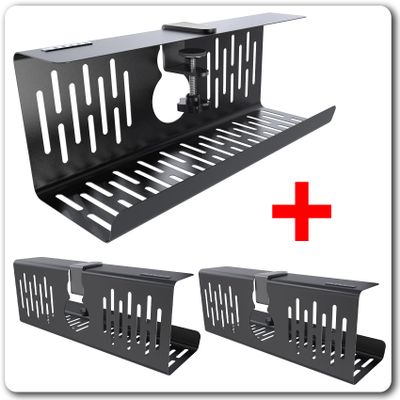 NODOCA No Drill Under Desk 14'' Wire Management Tray(Black, 1pack+2packs)