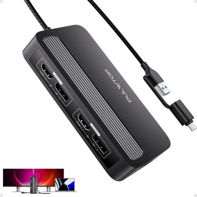 PULWTOP Dual DisplayLink Docking Station, USB C Docking Station Dual 4K@60Hz Display for MacBook M1/M2/M3/Windows, Universal Laptop DockingStation, DisplayPort or HDMI, 2 USB A 2.0, Ethernet