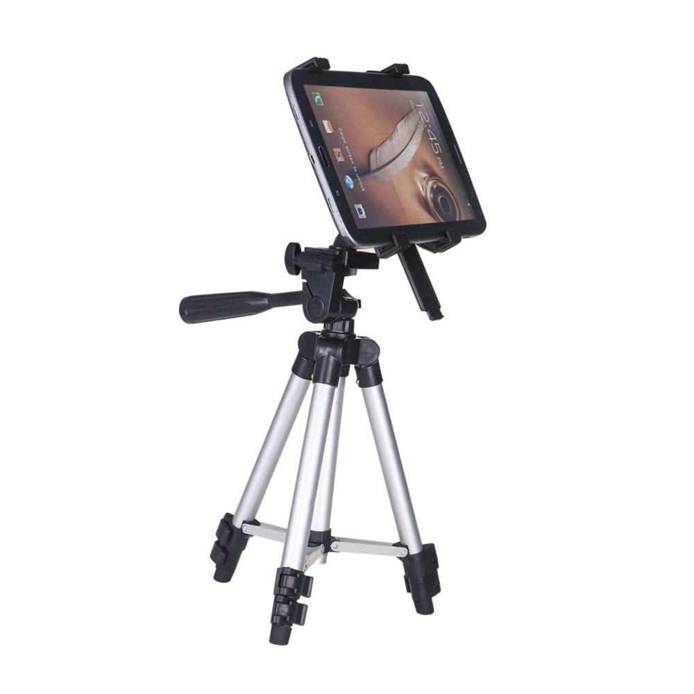 BRIGHTFUFU Retractable Aluminum Alloy Rotating Tablet Holder for Treadmill Bed Tripod Mount Sturdy Extendable Legs Tablets Compatible