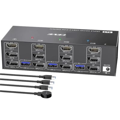 HDMI USB 3.0 KVM Switch 3 Monitors 3 Computers 8K@60Hz 4K@144Hz Triple Monitor KVM with 4 USB 3.0 Ports KVM Triple(303DH UK Plug)