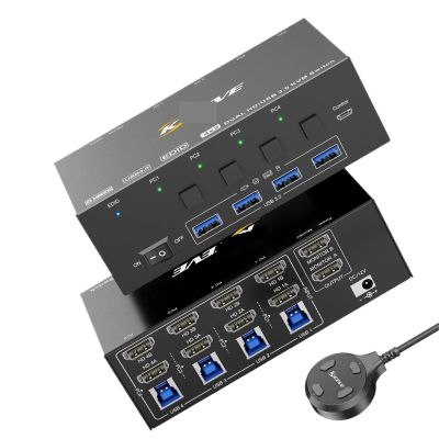 HHBL8I 8K HDMI KVM Switch 2 Monitors 4 Computers KVM Switcher with EDID Emulator for 4 Computers Share 4 USB 3.0 HUB 2 Monitor(with UK Plug)