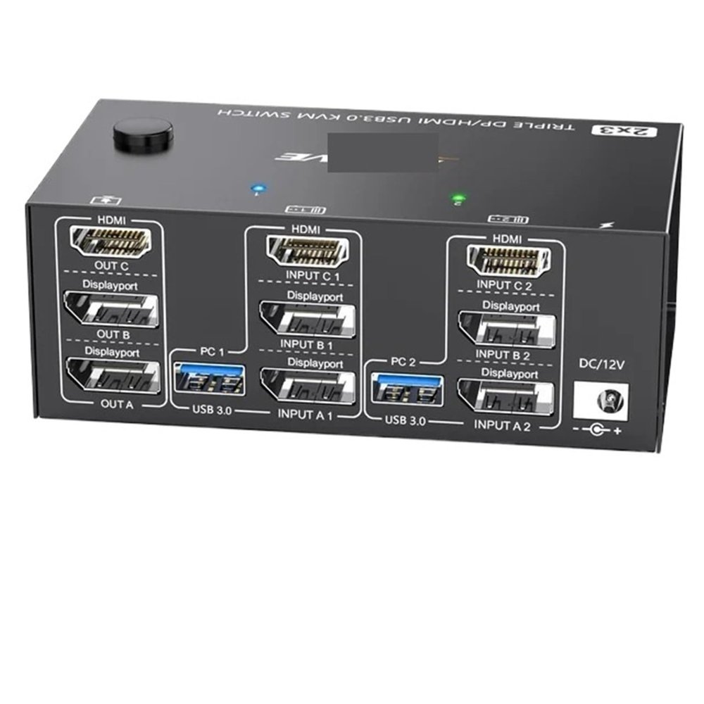 HHBL8I 2 Displayport + HDMI USB 3.0 KVM Switch 3 Monitors 2/3 Computers, 8K@60Hz 4K@144Hz Triple Monitor KVM with 4 USB 3.0 Ports(303DH)