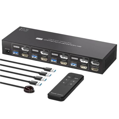 HHBL8I 8K Displayport HDMI KVM Switch 4 Computers 2 Monitors KVM Switches Dual Monitor for 4 PC Sharing 2 Monitor and 4 USB3.0 Devices(US Power Plug)