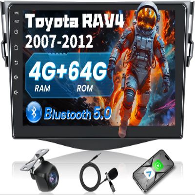 4G+64G Car Radio Stereo for Toyota RAV4 2007-2012: Wireless Carplay Android Auto 9 Inch Touch Screen Bluetooth GPS FM DSP SWC Backup Camera