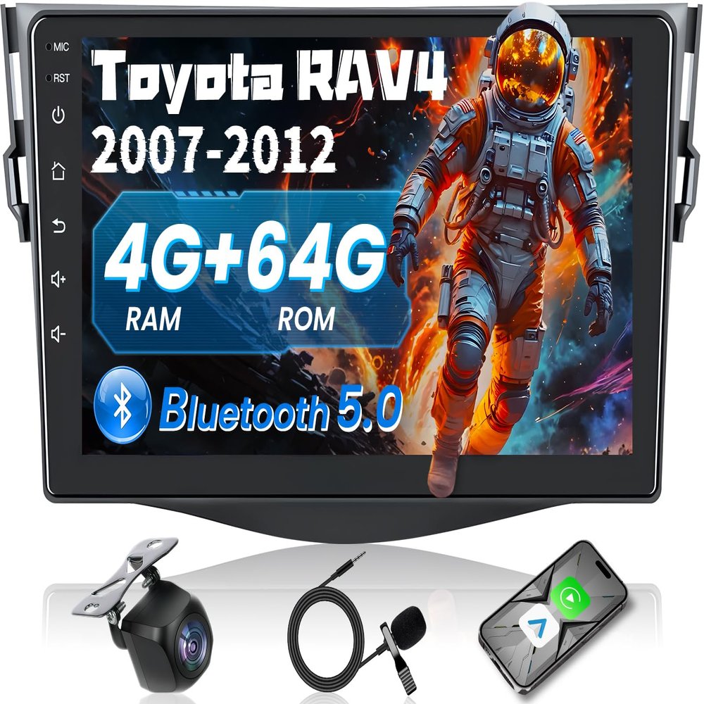 4G+64G Car Radio Stereo for Toyota RAV4 2007-2012: Wireless Carplay Android Auto 9 Inch Touch Screen Bluetooth GPS FM DSP SWC Backup Camera