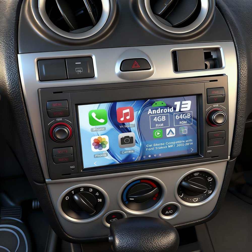 Slakerbe Android 13 Double Din Car Stereo Compatible with Ford Transit Connect 2010-2014, 7inch Touch Screen 4G+64G Wireless CarPlay Radio with Android Auto Support GPS FM Backup Camera