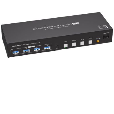 KVM Switch 2 Monitors 4 Computers 4K 120Hz Dual Displayport USB 3.0 Switcher for 4 PC Share Keyboard Mouse(US Power Adapter)