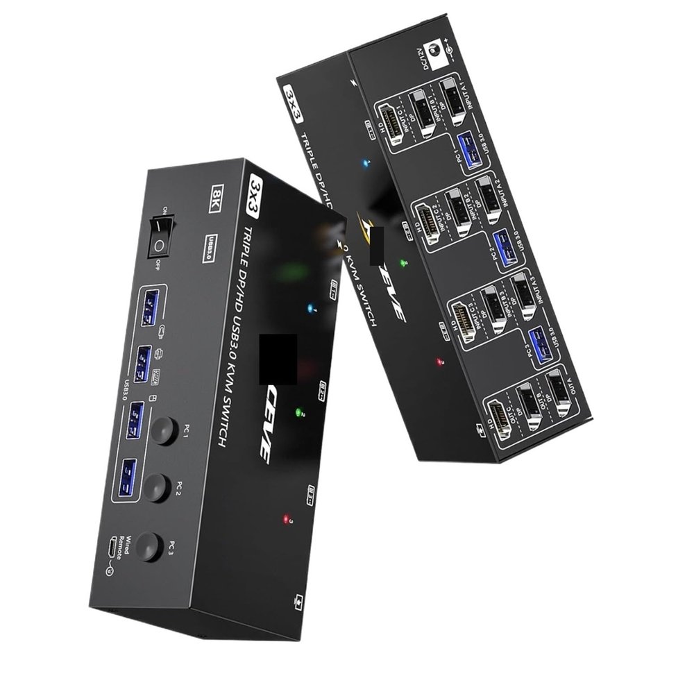 2 HDMI USB 3.0 KVM Switch 3 Monitors 3 Computers, Triple Monitor KVM with 4 USB 3.0 Ports Keyboard Mouse Switcher(303DH EU)