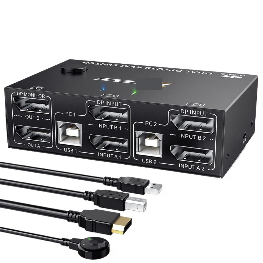 HHBL8I KVM Switch Dual Monitor,2 in 2 Out, 1.4 Extended Display KVM Switch for 2 Computers Share 2 Monitors and 4 USB 2.0 Ports