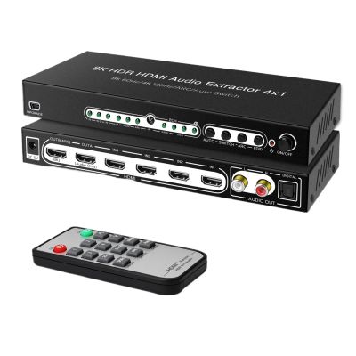 8K HDMI Switch 4 in 1 Out with 7.1CH Audio Extractor & ARC,4x1 HDMI Switch Audio Converter(US Power Adapter)