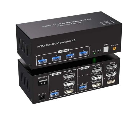 YXX7XY KVM Switch Triple Monitors 2 Port and HDMI 4K120HZ 8K60HZ KVM Switcher for 2 Computer 3 Monitor with 4 Ports USB 3.0(8K HDMI DP 2X2)