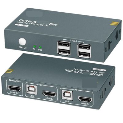 YXX7XY 2 In1 Out 4K USB HDMI-Compatible KVM Switch Box for 2 PC Sharing Keyboard Mouse Printer Video Display USB Swltch Splitter
