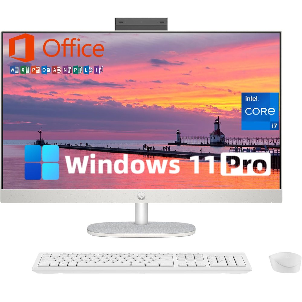 HP 27-inch All-in-One Desktop PC - FHD Display, 13th Generation Intel Core i7-1355U, Intel Iris Xe Graphics, Windows 11 Pro & Microsoft Office Lifetime License (64 GB RAM, 1 TB SSD)