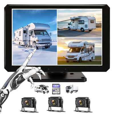 10,36-Inch 3 Split Touchable 128GB Large Audio Screen 1080P Backup Camera Monitor & Built-in DVR Video Recorder for RV Truck Trailer Rear Side Front Reversing View Wired System Image Waterproof