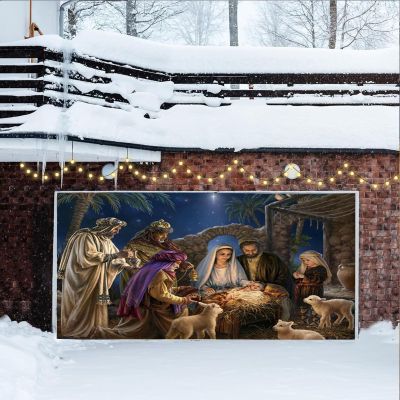 Garage Door Christmas Decorations, Nativity Christmas Garage Door Banner, Large Christmas Garage Door Decorations, LED Merry Christmas Decorations, Outdoor Christmas Ga(Size:480x210cm/16x7ft,Color:C)