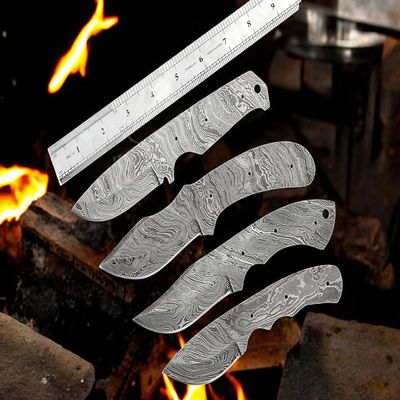 LOT OF 4 PIECES HAND FORGED DAMASCUS STEEL FULL TANG KNIFE BLANK BLADE KNIFE MAKING SUPPLIES (4 DIFFERENT PIECES SET)