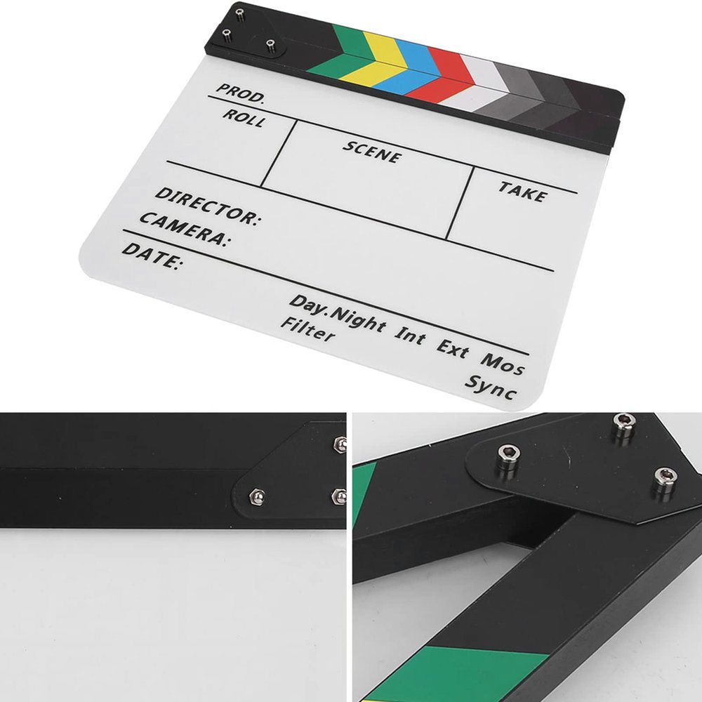 Ymiko Film Slate, Acrylic Film Directors Clapboard TV Action Board Film Cut Prop Acrylic Director Scene Clapperboard Professional Directors Clapboard with Pen (Color