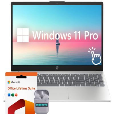 HP 15.6" LED Touchscreen Business Laptop Computer, 8GB RAM 1TB SSD, AMD Ryzen 5 7520U Processor, Windows 11 Pro Laptop with Microsoft Office Lifetime Suite, SageNova Earphones, Silver