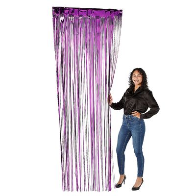 Fun Express 8 Ft. Purple Metallic Fringe Door Curtain