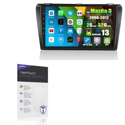 BoxWave Screen Protector Compatible with AMprime Android 13 Car Stereo for Mazda 3 2006-2012 (9 in) - ClearTouch ImpactShield (2-Pack), Impenetrable Screen Protector Flexible Film