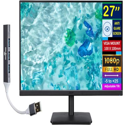 acer Vero V7 V277 Gbmipx 27" FHD IPS Monitor with 4ms Response Time, Anti Glare, VESA Mount (100mm), VGA, HDMI, & Dockztorm Hub, Black Color (UM.HV7AA.G07)