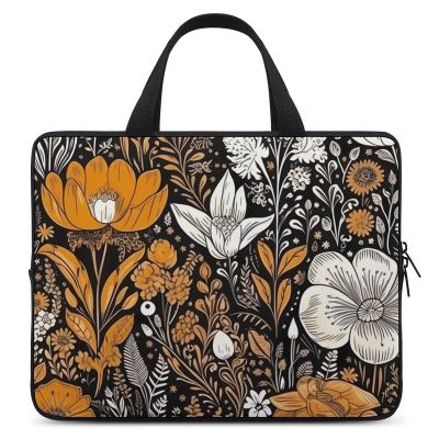 15 Inch Laptop Sleeve Case,Flowers on Black Background Printed Water Resistant Laptop Case Cover,Computer Cases for Laptops 11-17 Inch, 360 Protective Slim Shockproof Computer Carrying Bag for Men W