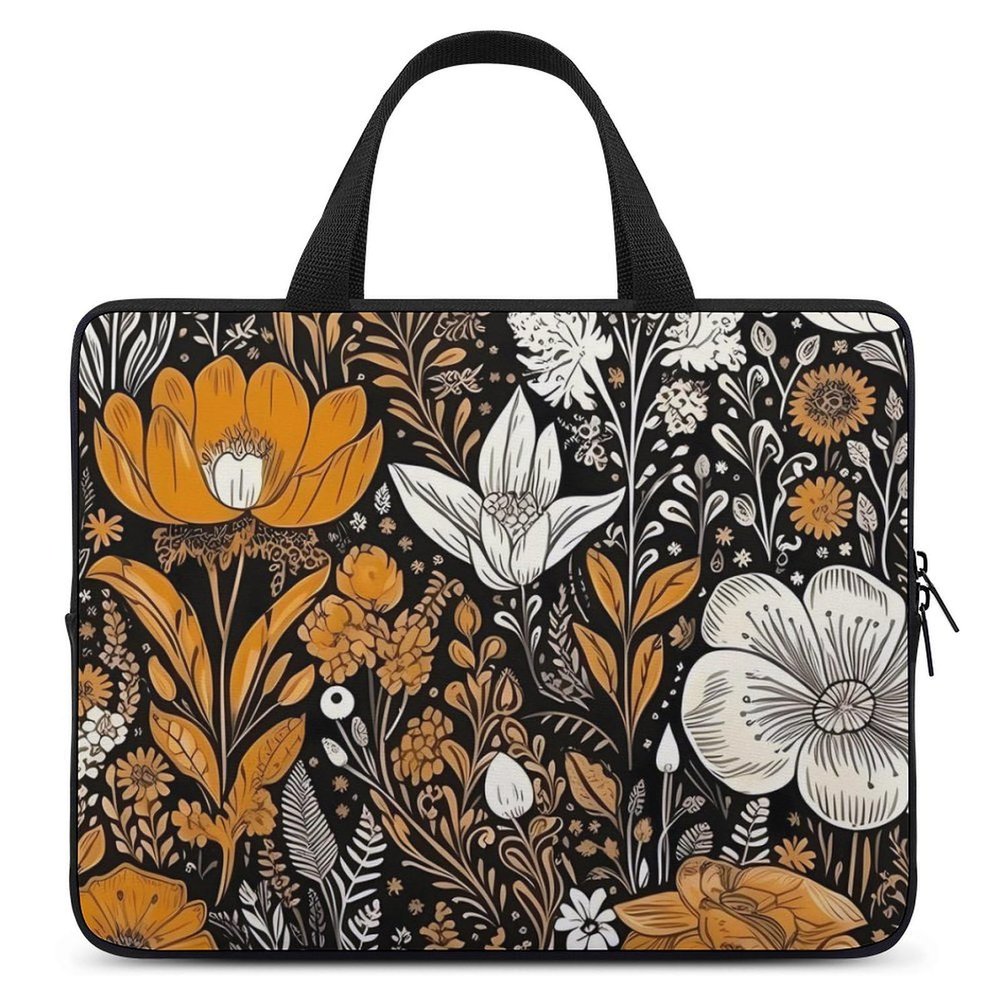 15 Inch Laptop Sleeve Case,Flowers on Black Background Printed Water Resistant Laptop Case Cover,Computer Cases for Laptops 11-17 Inch, 360 Protective Slim Shockproof Computer Carrying Bag for Men W