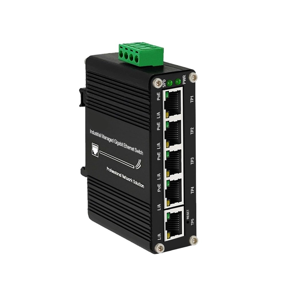 BAISULI Industrial Din Rail Switch Gigabit Ethernet Industrial Managed 5 Ports (PoE) Gigabit Ethernet Switch 10/100/1000Mbps Ethernet Switch DC12~48V DIN-Rail&Wall-Mount(Managed 5 RJ45 PoE)