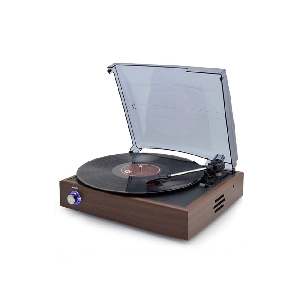 uhyOHF Music Box Gramophone,A Must-Have Vinyl Record Player/Turntable with Built-in Speakers and Three Playback Speeds-Natural Wood Finish Recorder Hello(